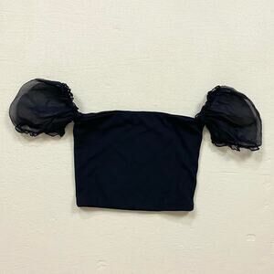j.bazzi Off Shoulder Puff Sleeve Crop Top in Black, Size Small